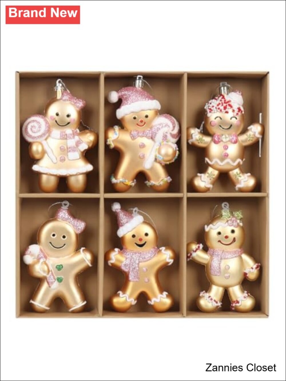 🎄 Shatterproof Gingerbread Man Christmas Ornaments 6Ct Hanging Tree Decor